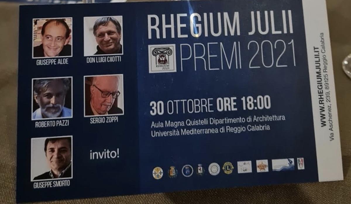 Reggio, premi Rhegium Julii a Aloe, don Ciotti, Pazzi, Zoppi e Smorto