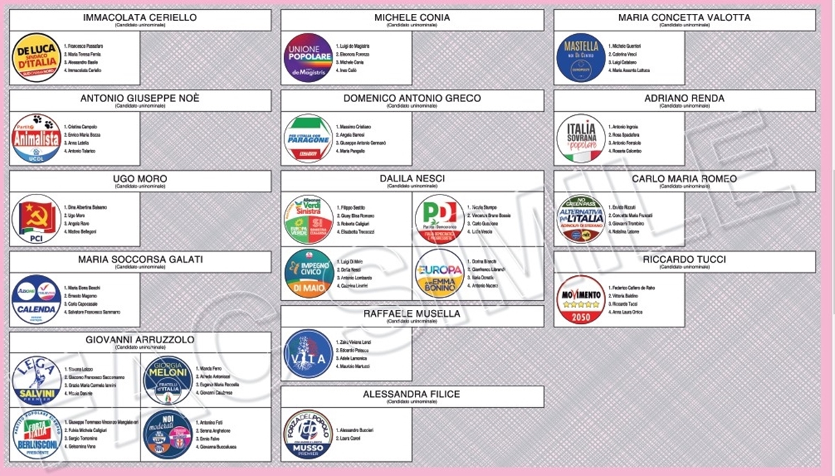 Politiche 2022, le schede elettorali con i candidati di Reggio Calabria